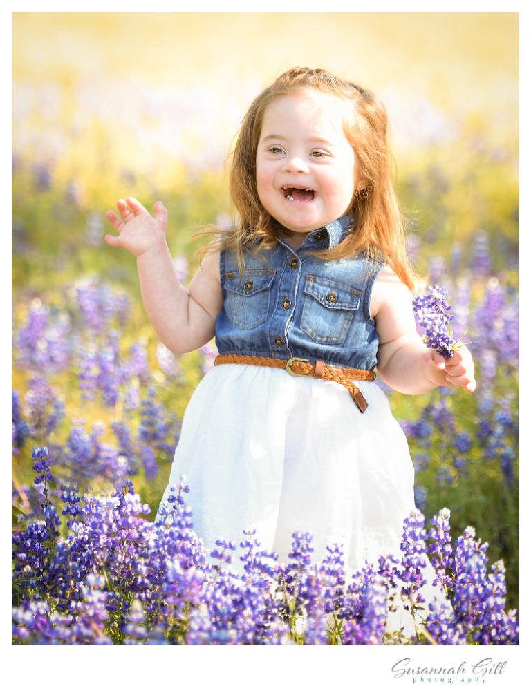 A little girl plays in a field of Lupin for a photoshoot in El Dorado Hills at Folsom Lake 